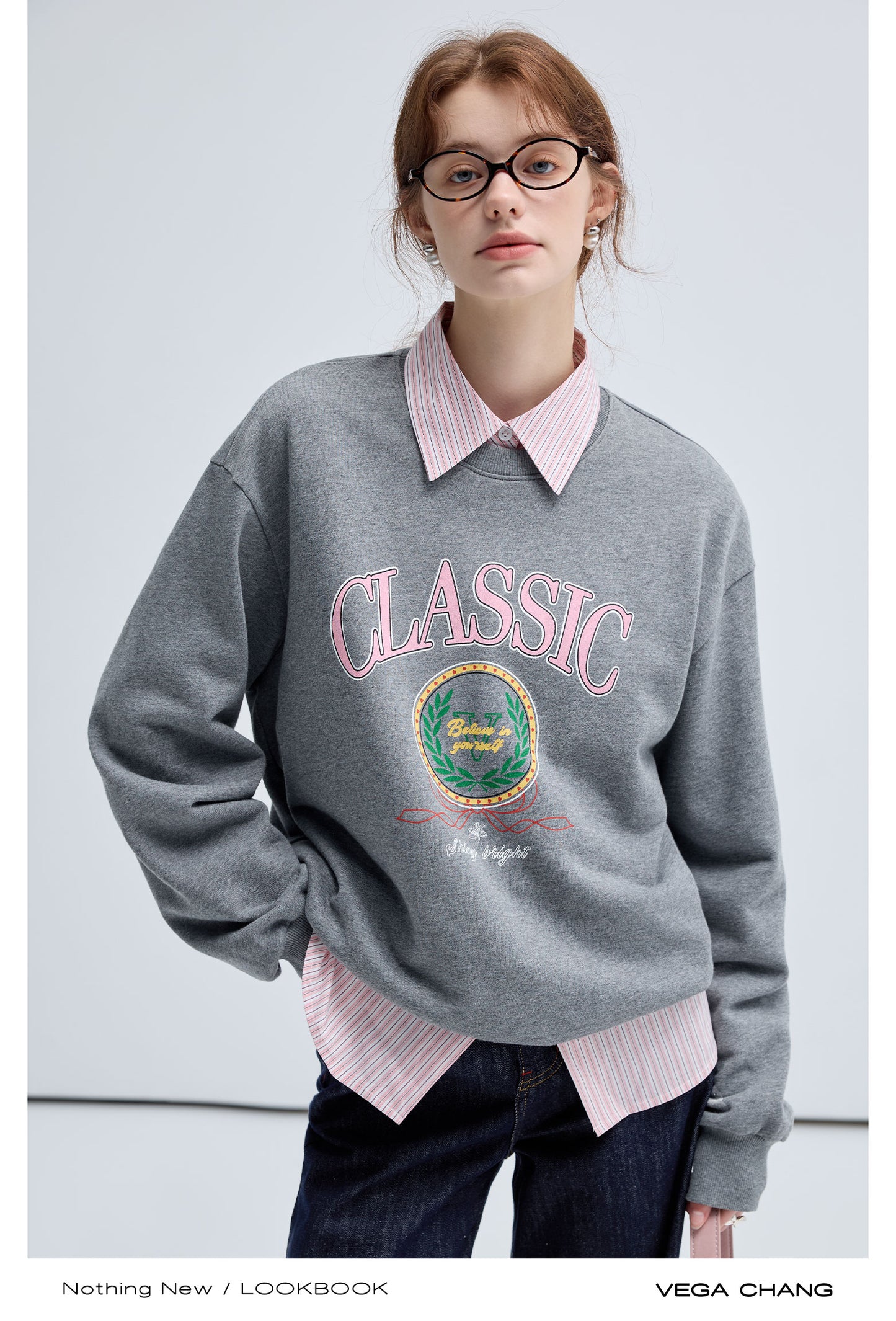 Preppy College Style Round Neck Sweatshirt