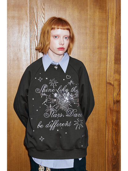 Sequined Fireworks Round Neck Raglan Sweatshirt