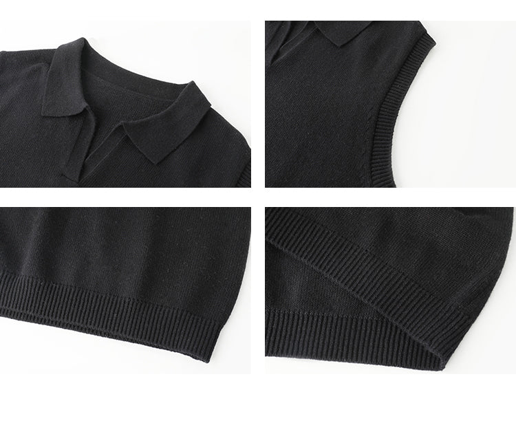 Wool Blend Wide Shoulder Polo Neck Vest