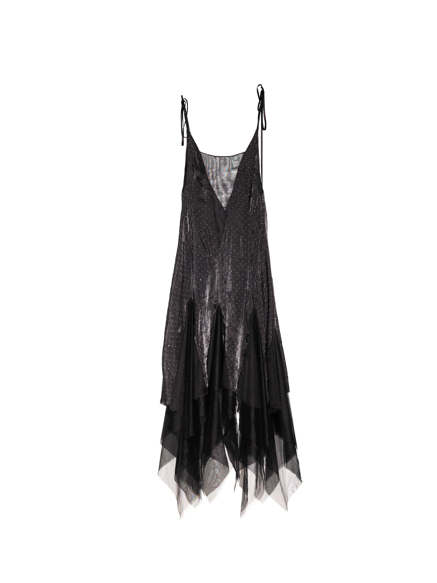 Glossy Asymmetrical Tie-Strap Sheer Long Dress