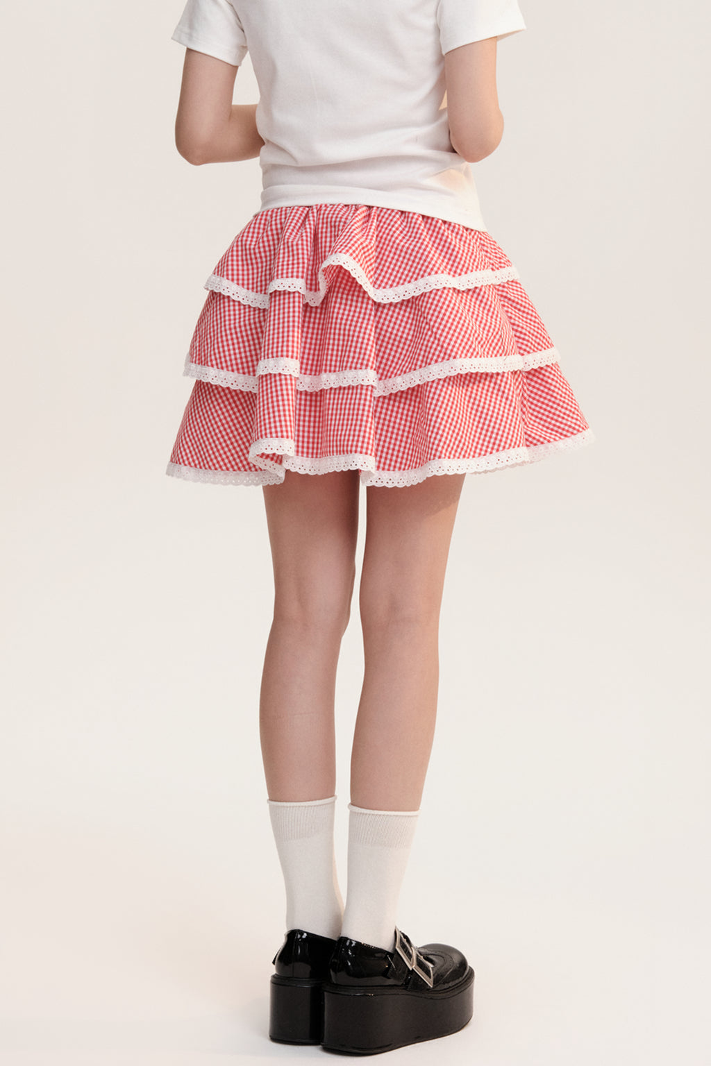 High Waist Checkered Tiered Short Skirt