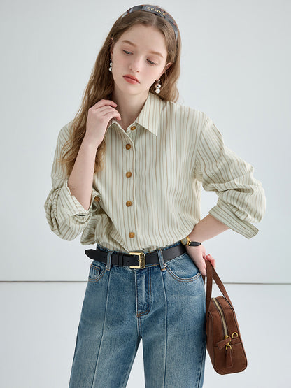 Striped Drop Shoulder Shirt With Amber Buttons