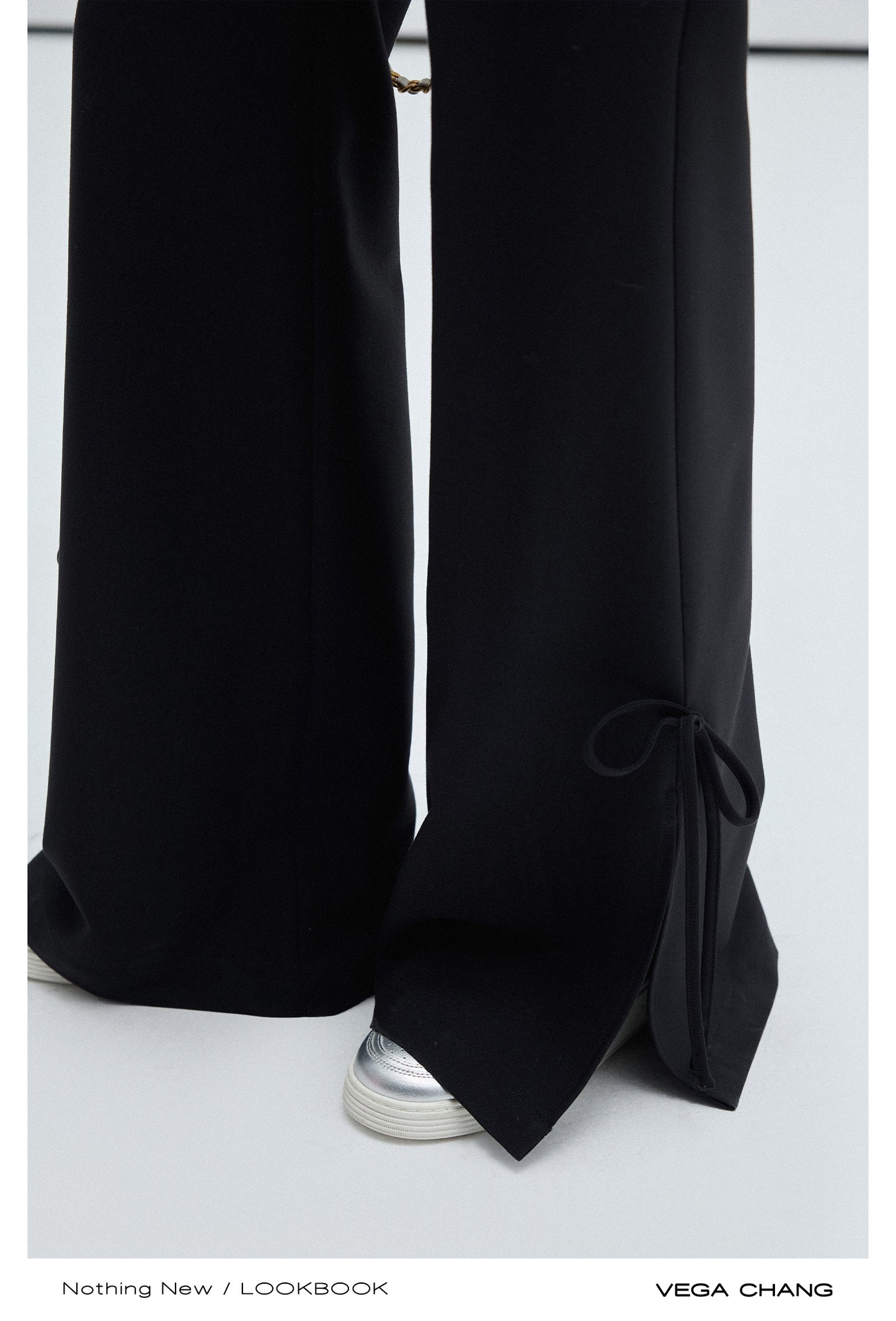 Bow Detail Slim Fit Flared Long Slit Pants