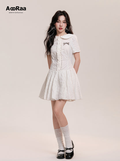 Peter Pan Collar Pleated Stripe Shirt Dress