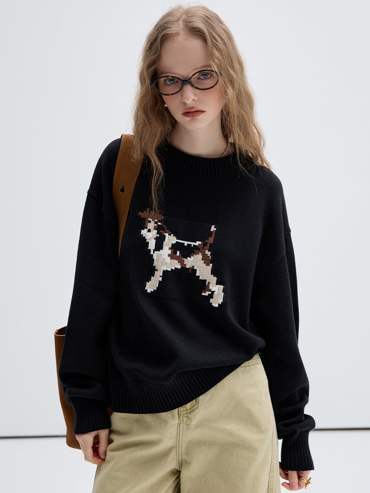 Relaxed Fit Jacquard Dog Sweater