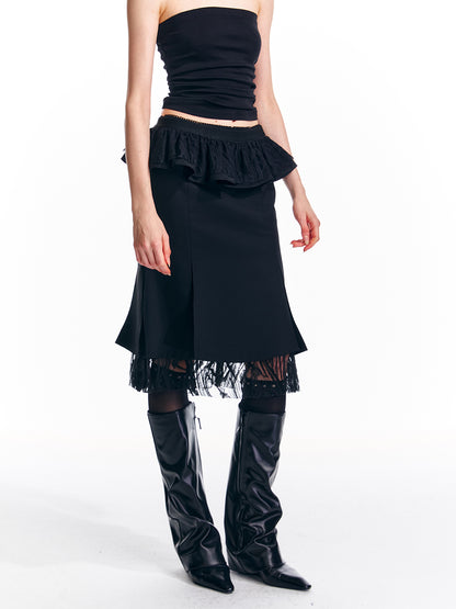 Detachable Frilled Waist Band Midi Peplum Skirt