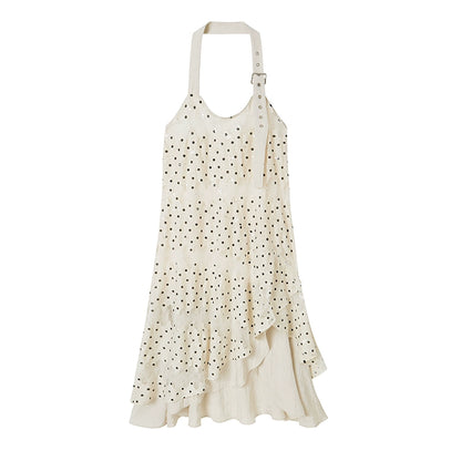 Sequin Polka Dot Belt-Style Halter Asymmetrical Long Dress