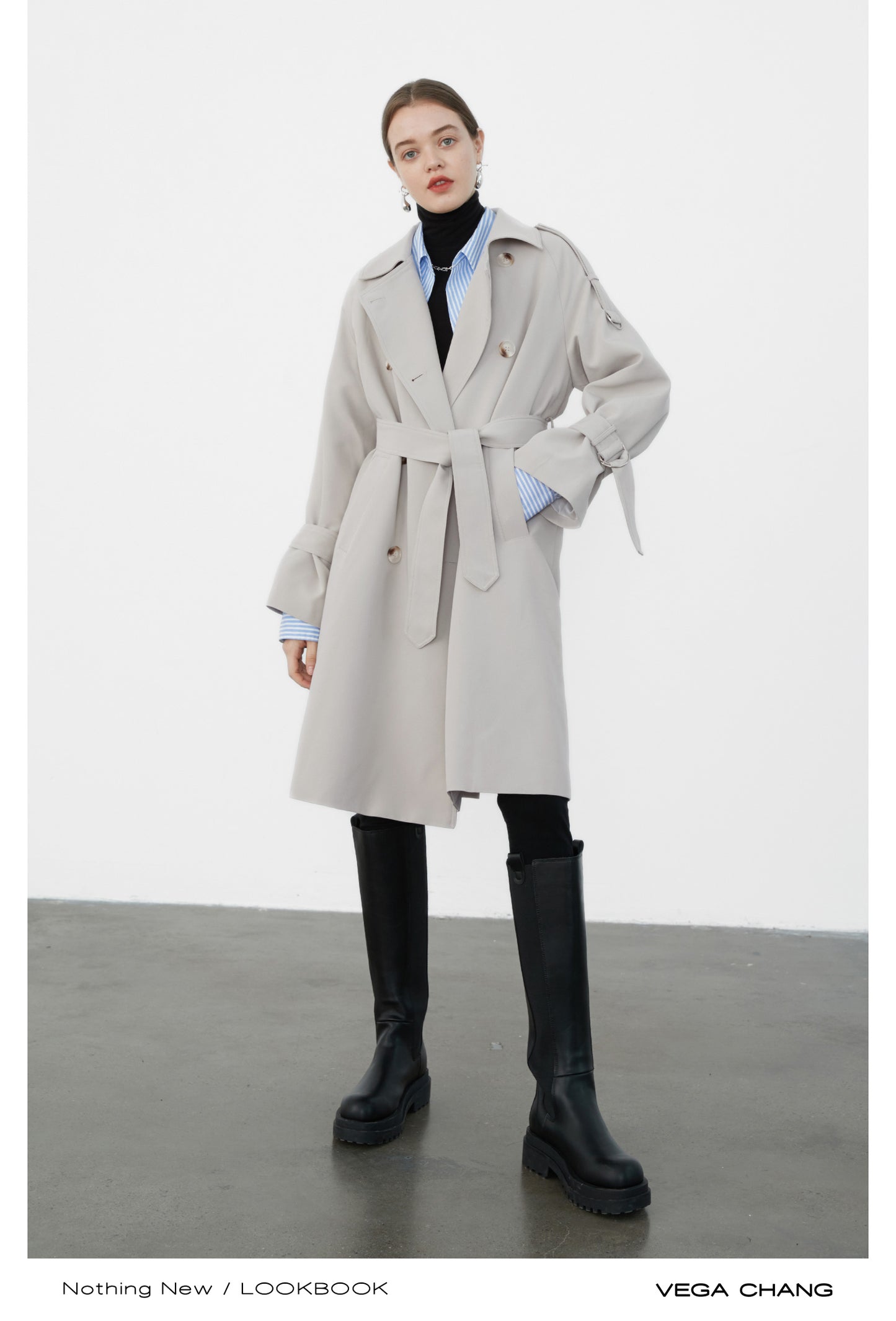 Classic Belted Double Breasted Midi Trench Coat