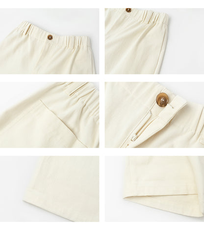 Elastic High Waist Cotton Twill Pants