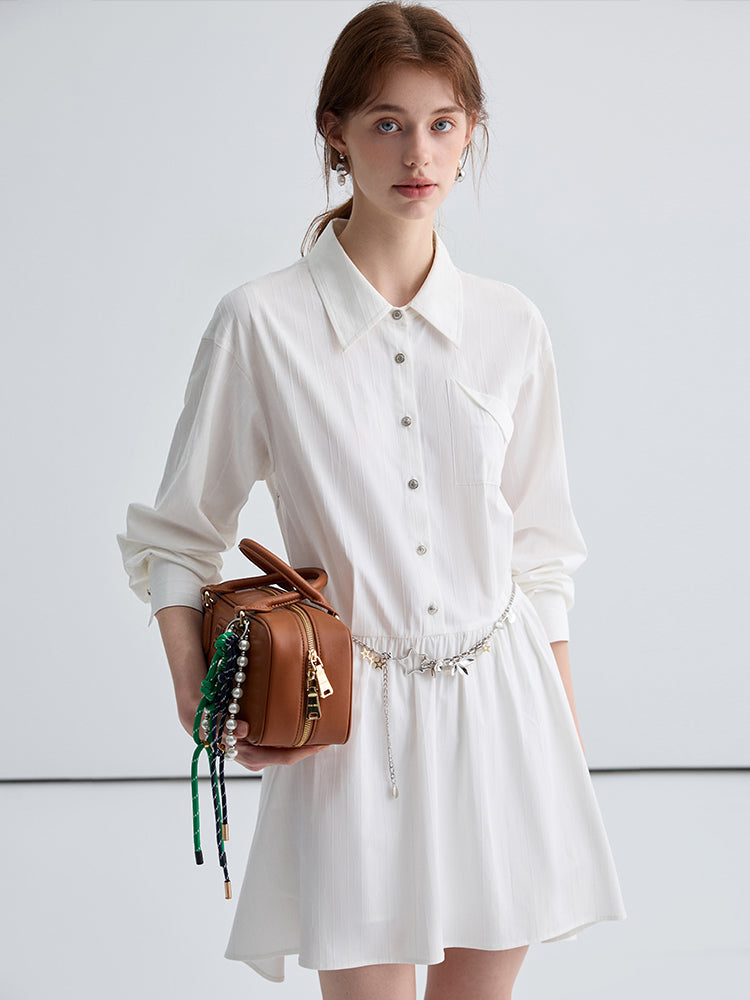 Textured Folded Pocket Design Shirt Dress