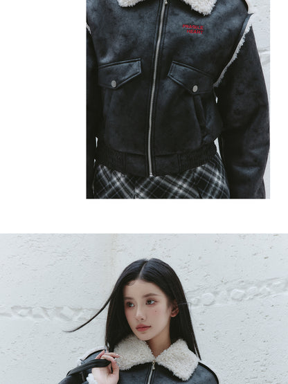 Boa Collared Faux Leather Moto Jacket