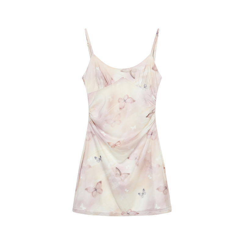 Butterfly Mesh Mini Cami Dress And Flower Necklace