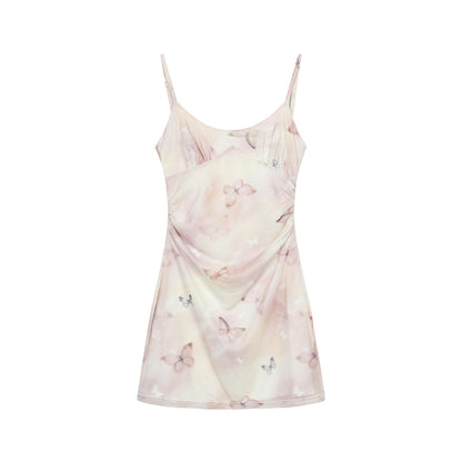 Butterfly Mesh Mini Cami Dress And Flower Necklace