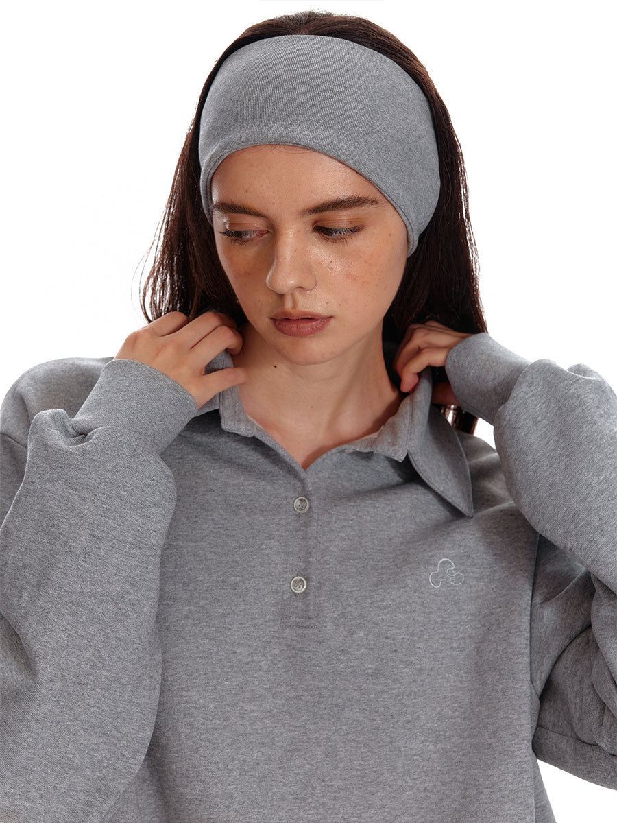 Polo Collar Relaxed Fit Drawstring Cotton Sweatshirt