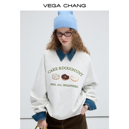 Donut Embroidery Raglan Sleeve Sweatshirt