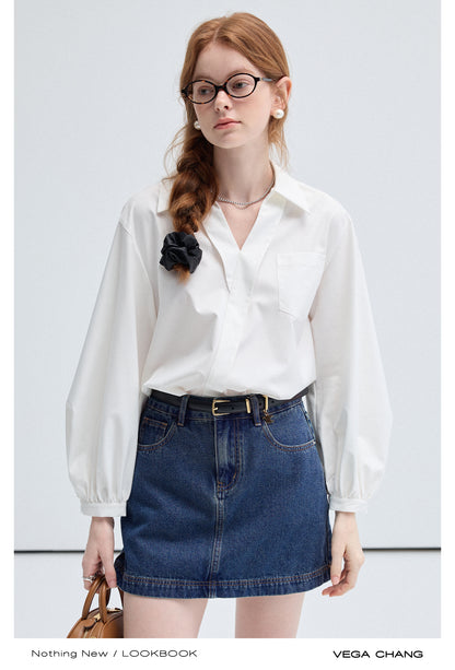 Bamboo Fiber Asymmetric Placket Open Collar Shirt