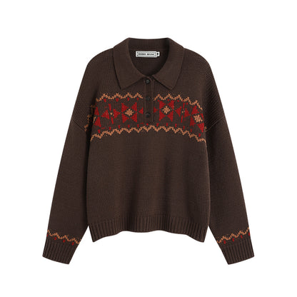 Festive Fair Isle Polo Knit Sweater