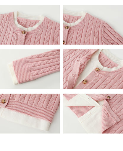 Faux Two-Piece Layered Cable Knit Cardigan