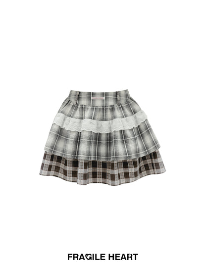 Plaid Frilled Cotton Shirt, Layered Mini Skirt