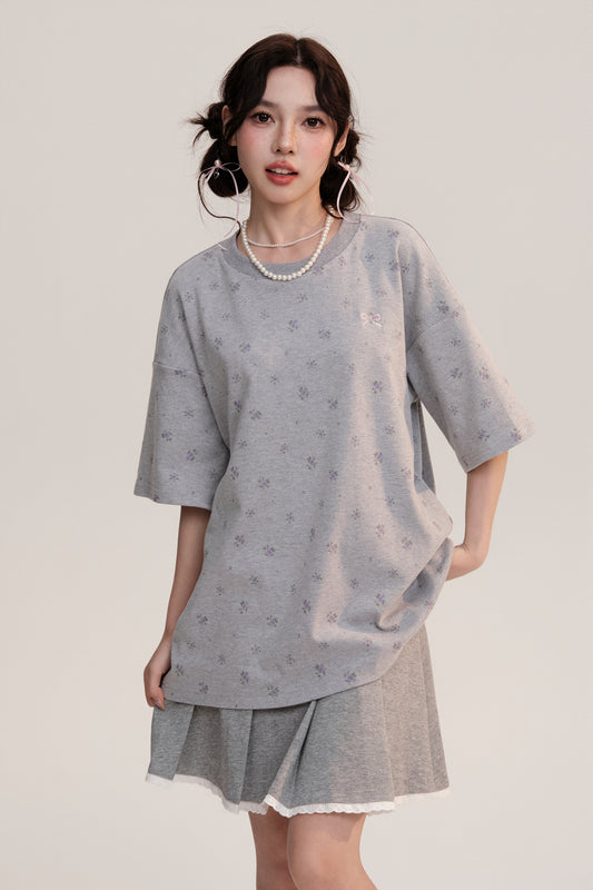 Oversized Floral Patterned Cotton T-Shirt