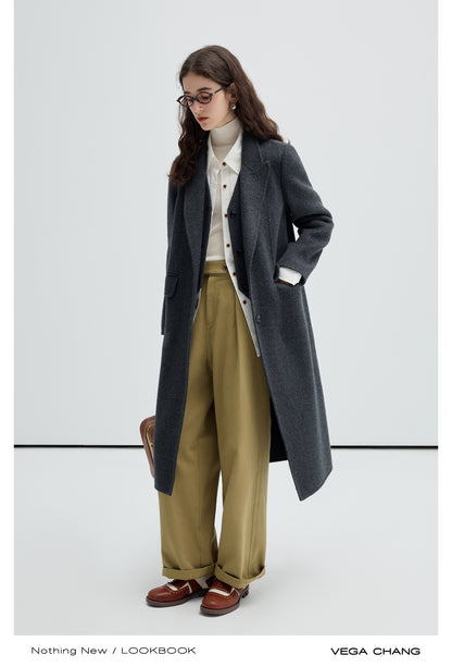 Alpaca Blend Layered Look Midi Wool Coat