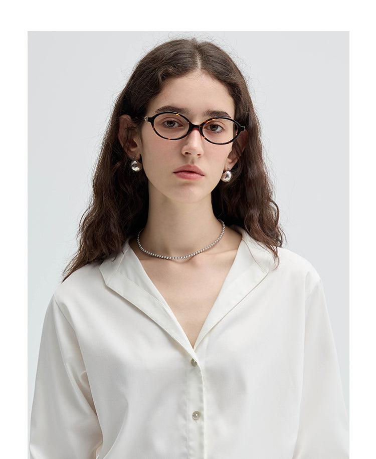 Open Collar V-Neck Cotton Woven Shirt