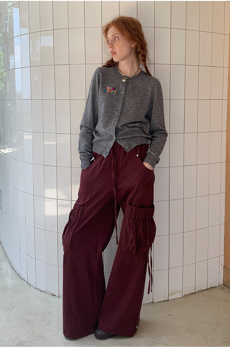 Drawstring Hem Cargo Pants With Oversized Pockets