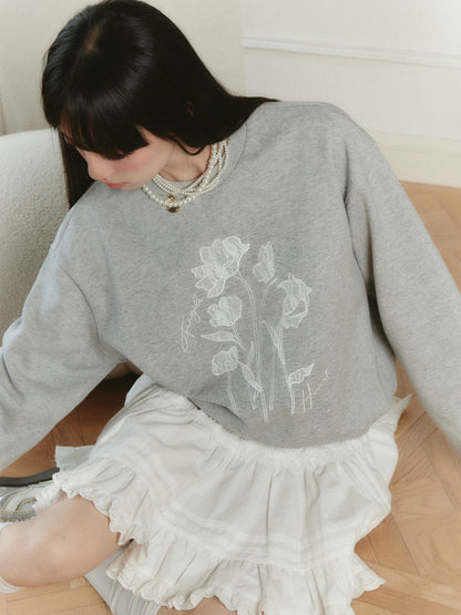 Lace Flower Embroidery Relax Fit Sweatshirt