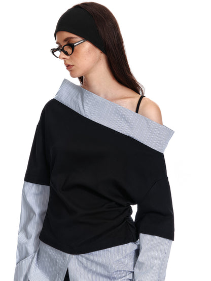 Faux Layered Off-Shoulder Oversized Top