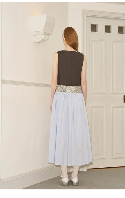 Glimmer Waist Contrast Sleeveless Long Dress