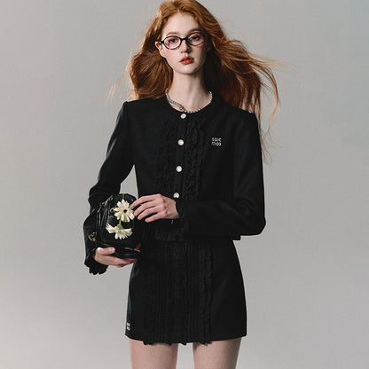 Frilled Short Jacket And Matching Mini Skirt