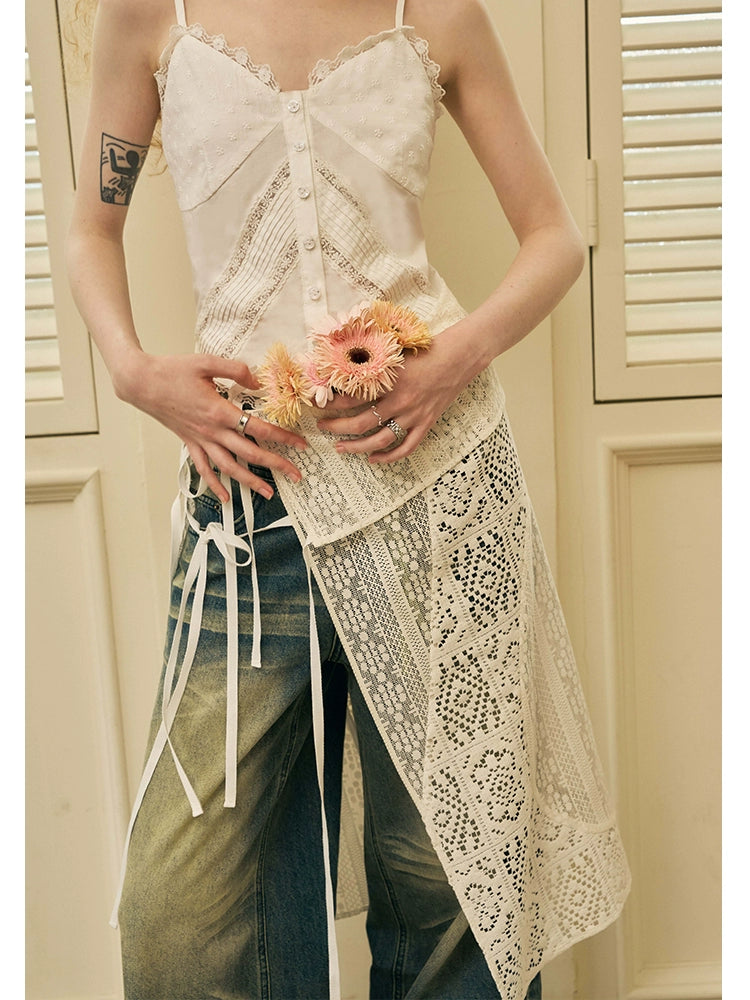 Geometric Lace Apron Skirt With Tie Closure