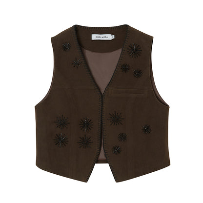 Beaded Fireworks Faux Suede Vest