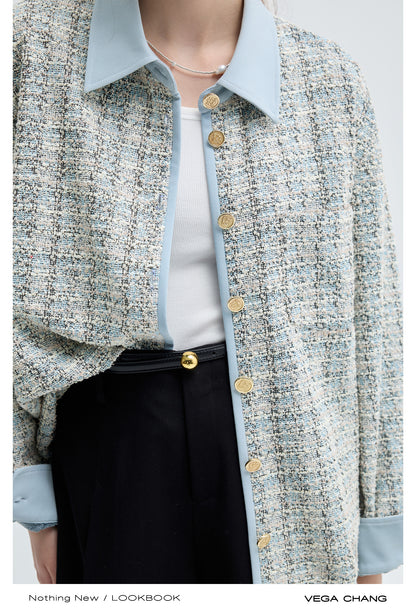 Straight Loose Fit Long Sleeved Tweed Shirt