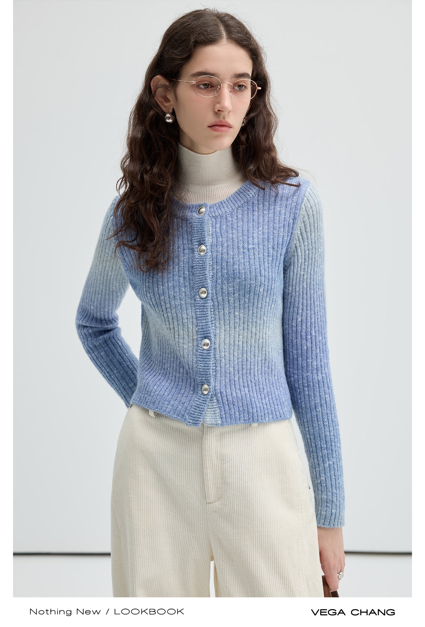 Mohair Blend Gradient Cardigan With Bow Buttons