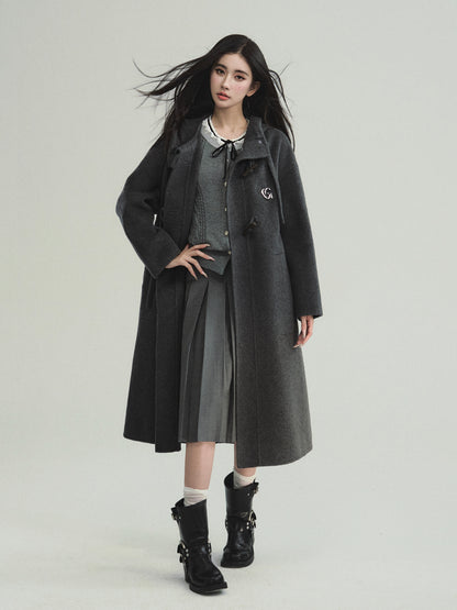 Preppy Style Cashmere Wool Blend Double Duffle Coat