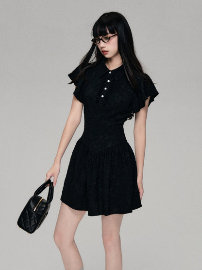 Textured Jacquard Butterfly Sleeve Mini Dress