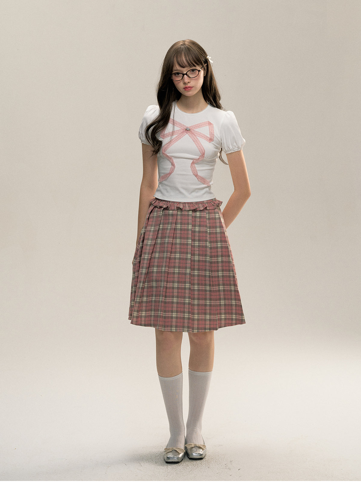 Plaid A-Line Pleated Skirt With Frilled Waist