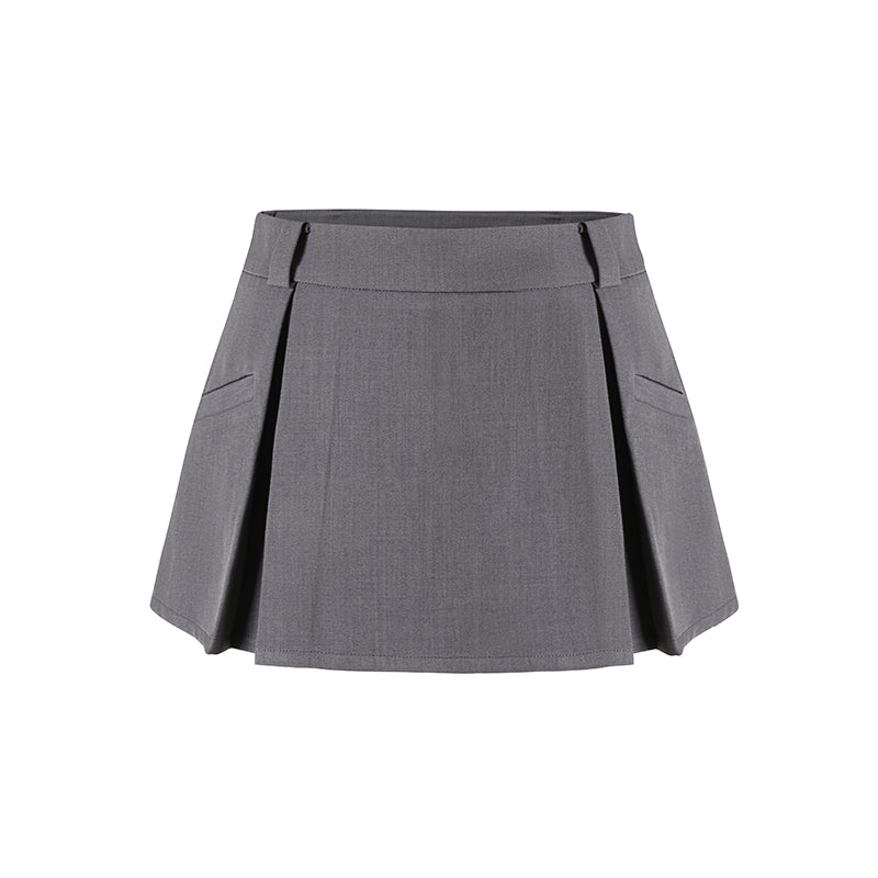 Low Rise Double Pleated A-Line Mini Skirt