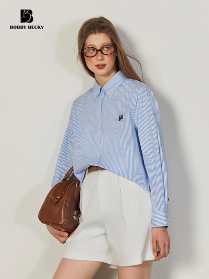 Embroidered Button-Down Stripe Shirt With Pockets