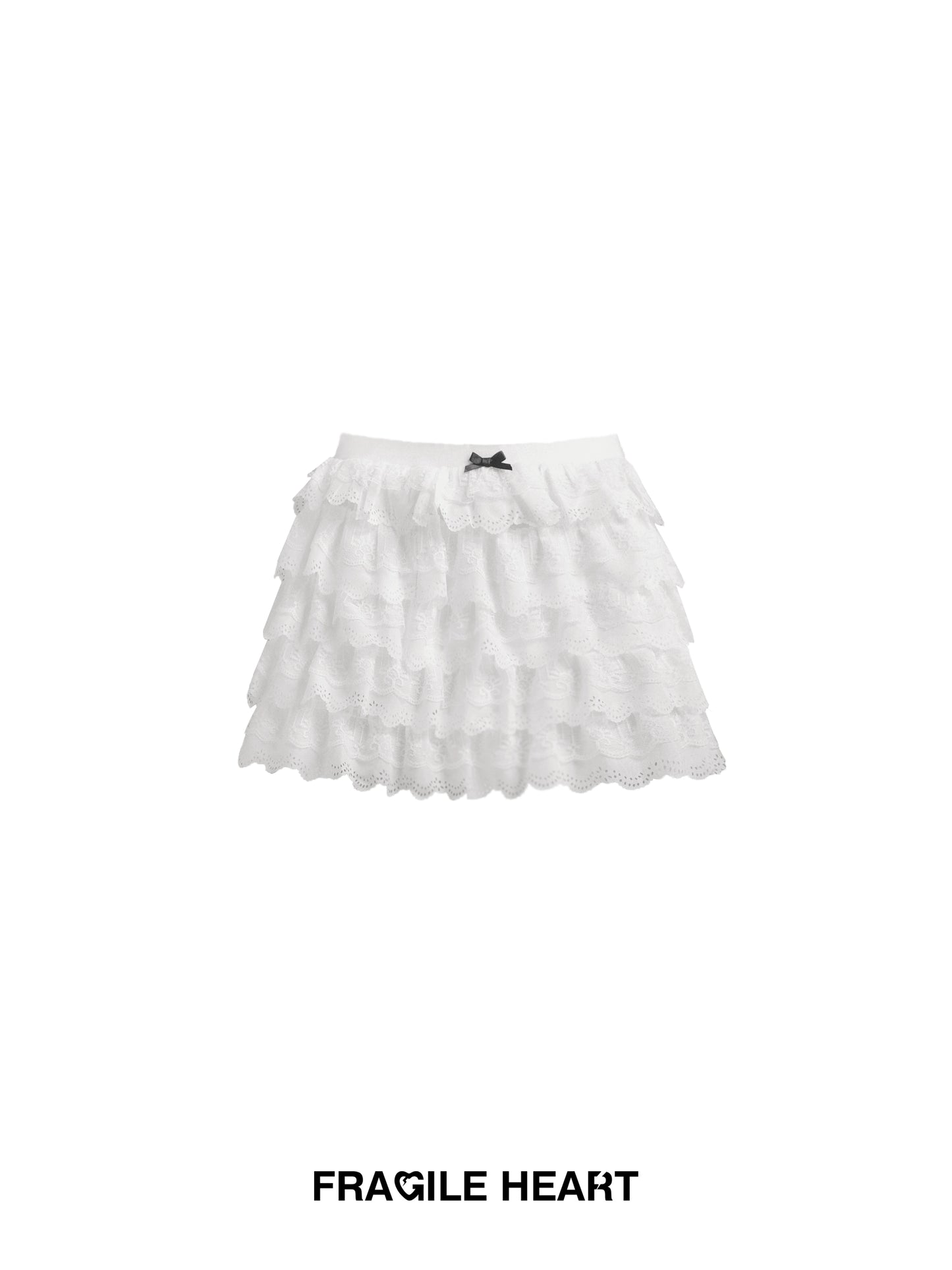 Multi-Layered Ruffled Lace Mini Skirt With Bow Accent