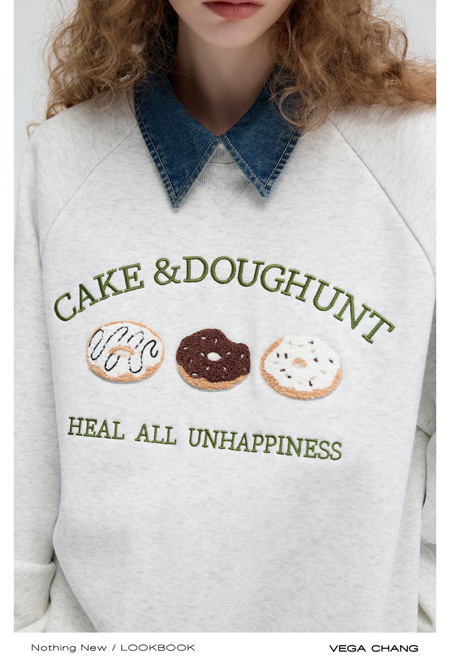 Donut Embroidery Raglan Sleeve Sweatshirt