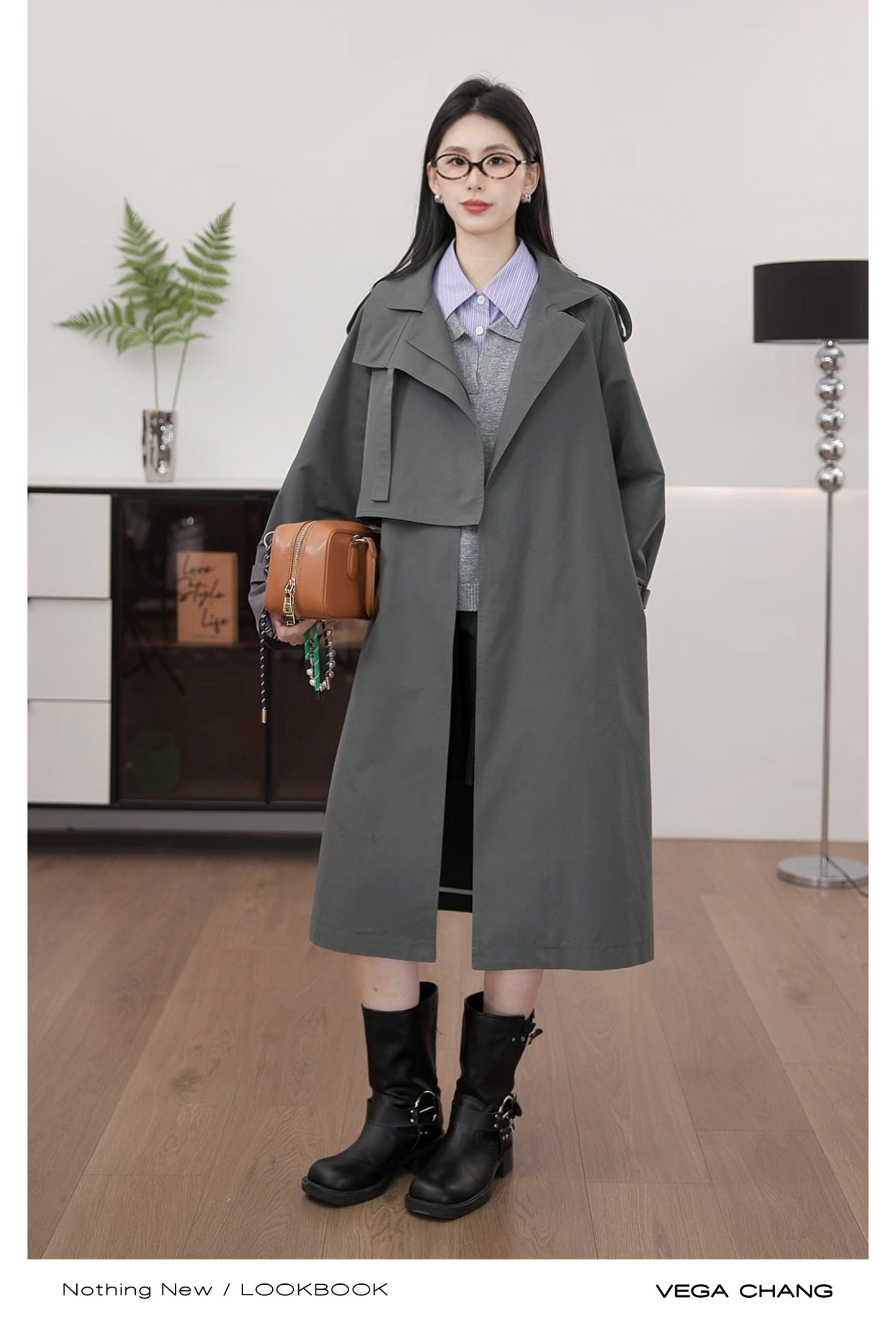 Asymmetrical Design Mid-Length Trench Coat