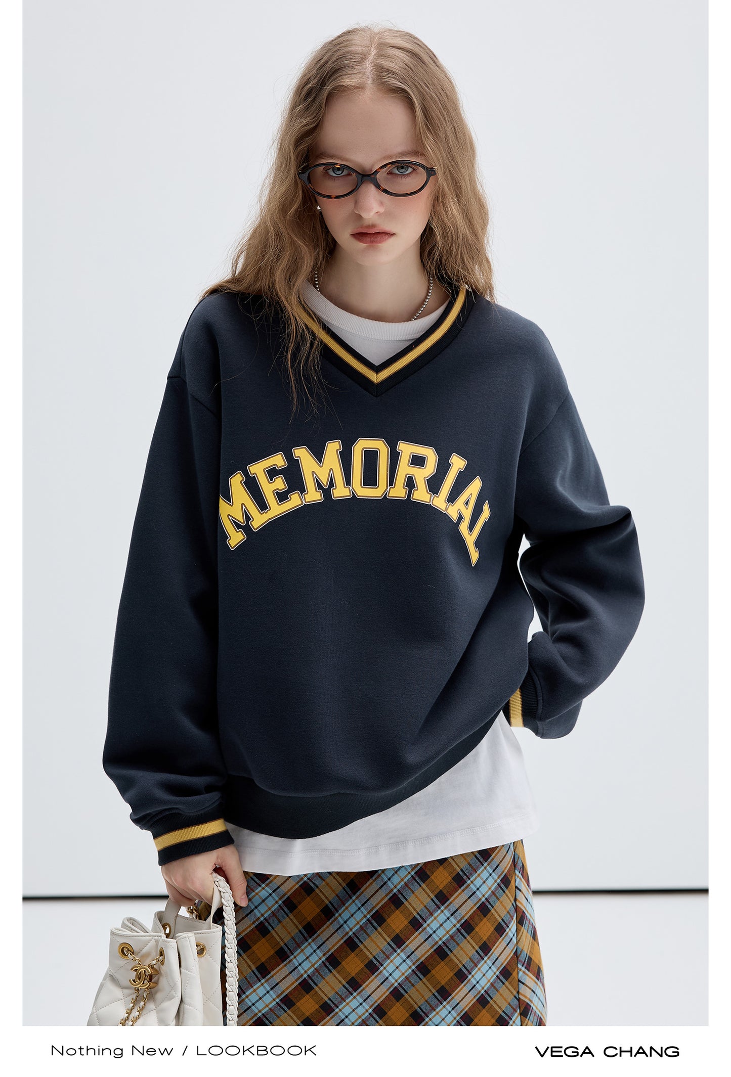 Letter Print Varsity V-Neck Sweatshirt