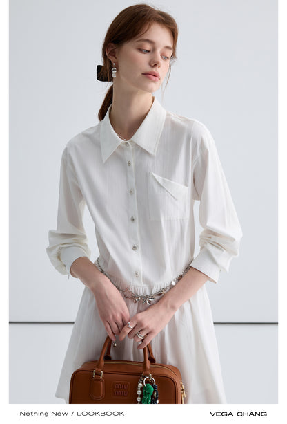 Textured Folded Pocket Design Shirt Dress