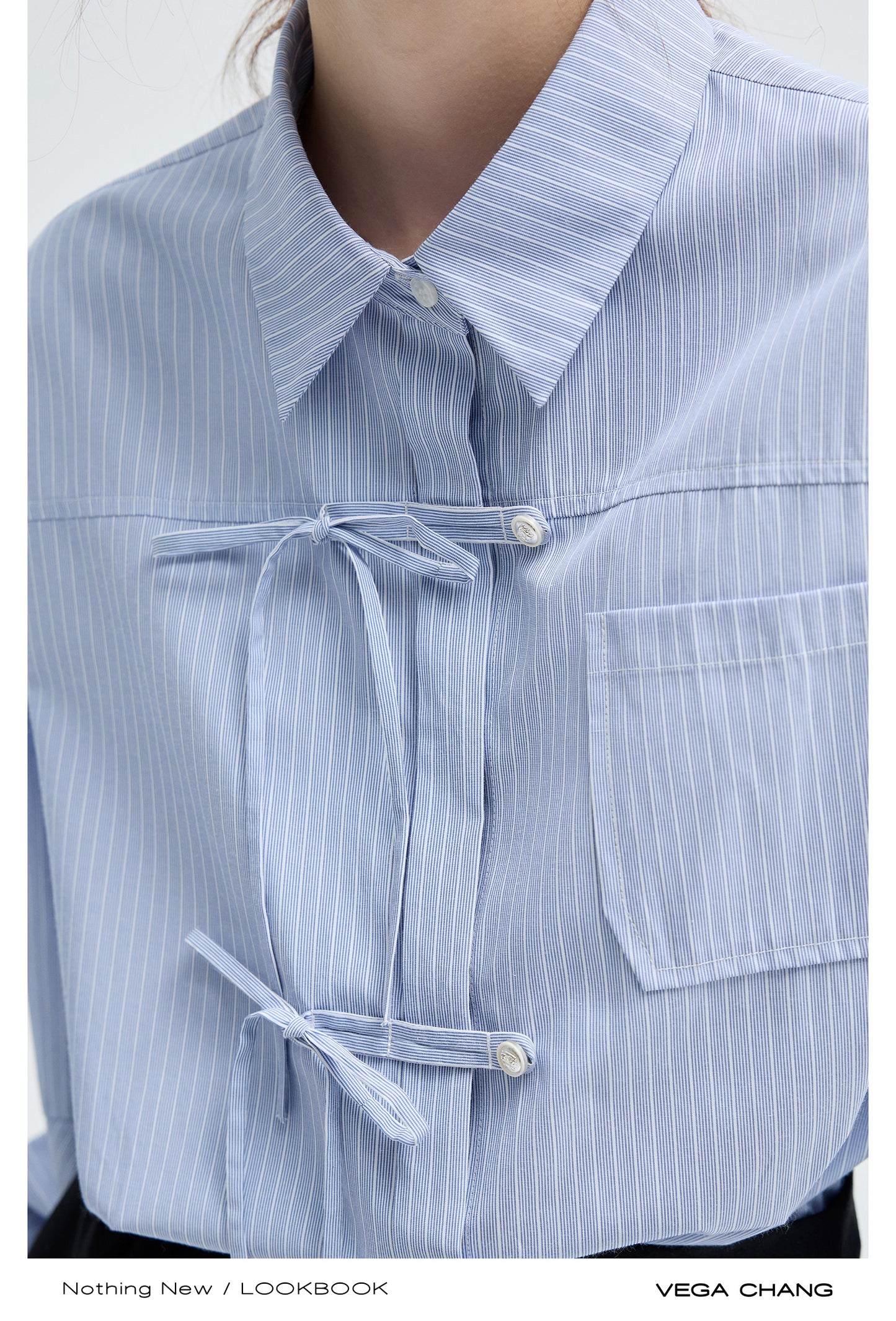 Drop Shouldered Stripe Shirt With Bow Tie Closure