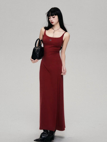 Sleeveless Zip-Up Long Fitted Knit Dress