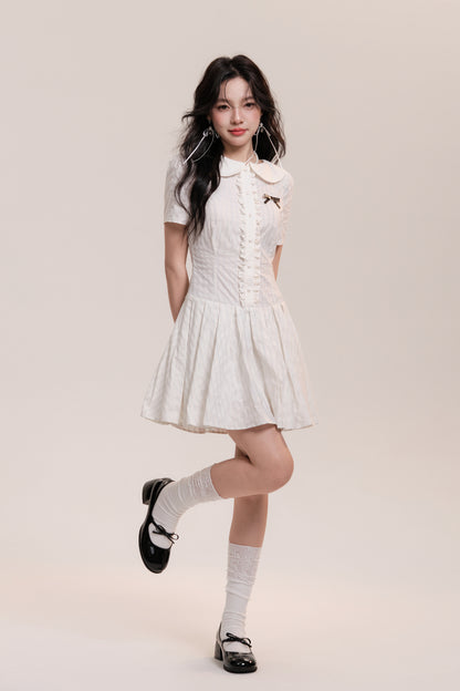 Peter Pan Collar Pleated Stripe Shirt Dress