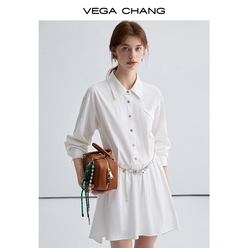 Textured Folded Pocket Design Shirt Dress