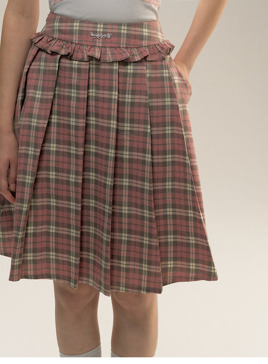 Plaid A-Line Pleated Skirt With Frilled Waist